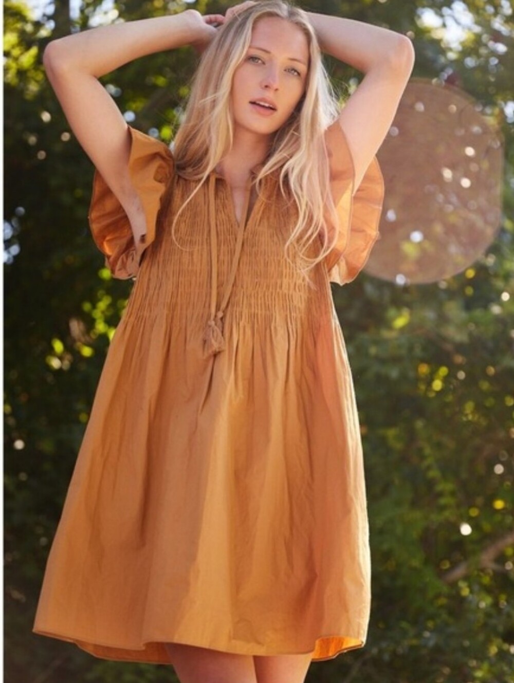 Sea New York Mustard Gold Rene Smocked Mini Dress Size 6